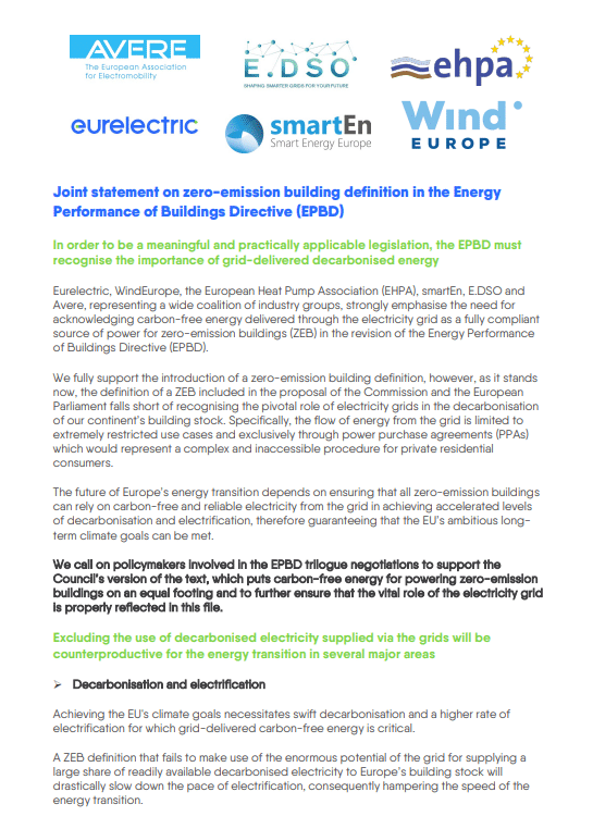 Joint Statement on zero-emission building definition in the Energy ...