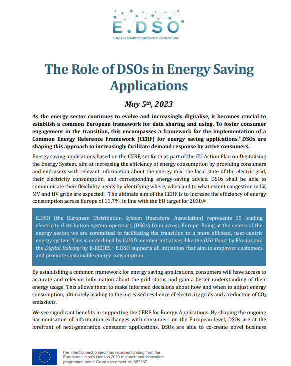The Role of DSOs in Energy Saving Applications: E.DSO commitment for the Common Energy Reference Framework